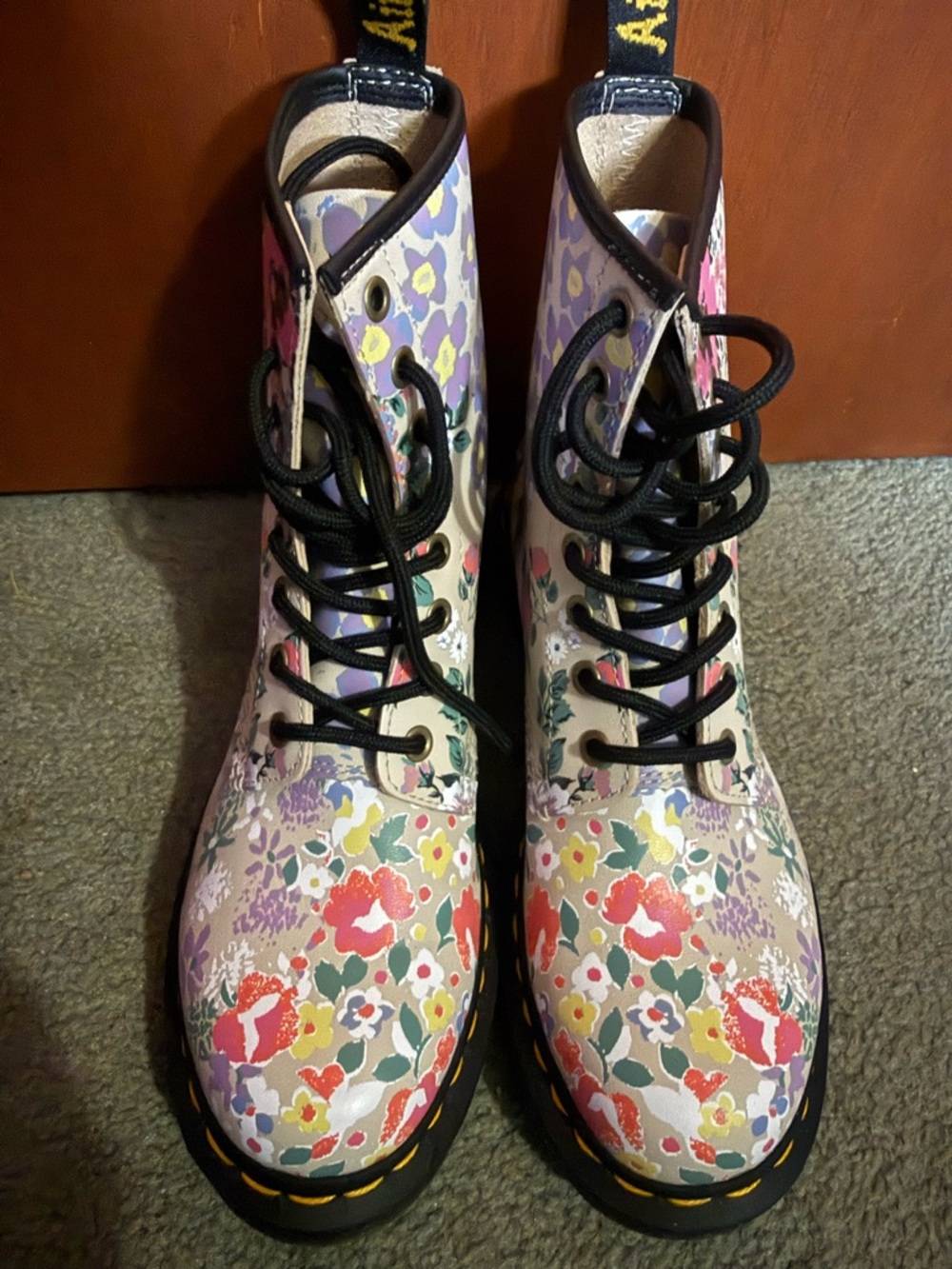 Dr. Martens Floral Leather Lace-Up Boots - Pink, Purple, Red, Yellow, Green